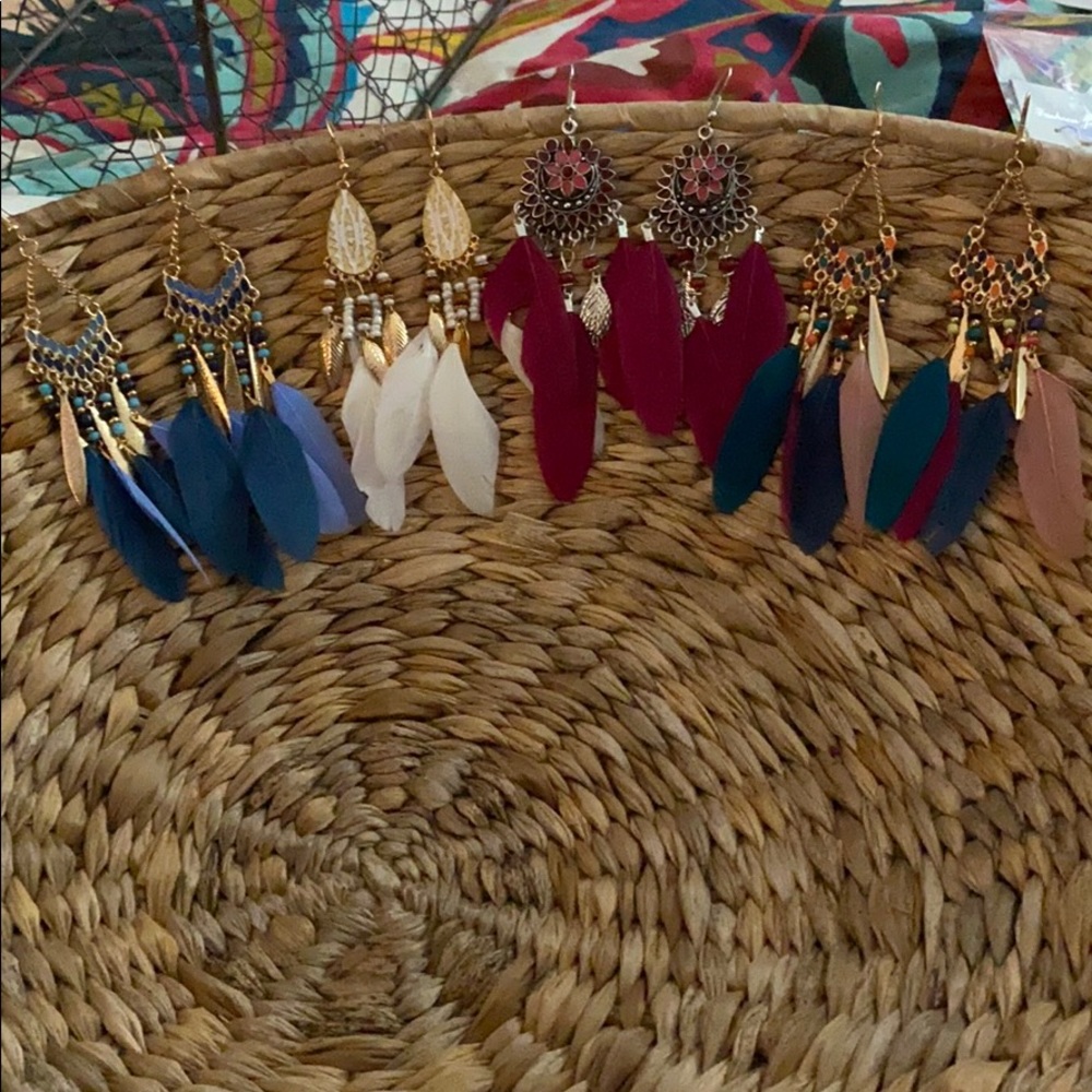 Four Pairs Brand New Boho Feather Earrings.